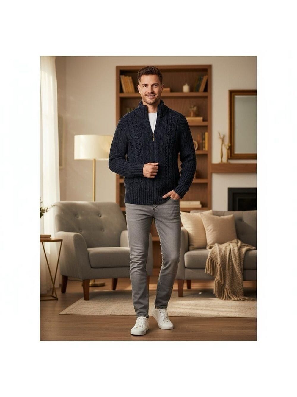 Tommy Hilfiger men’s angora and lambswool blue zip up Sweater size large